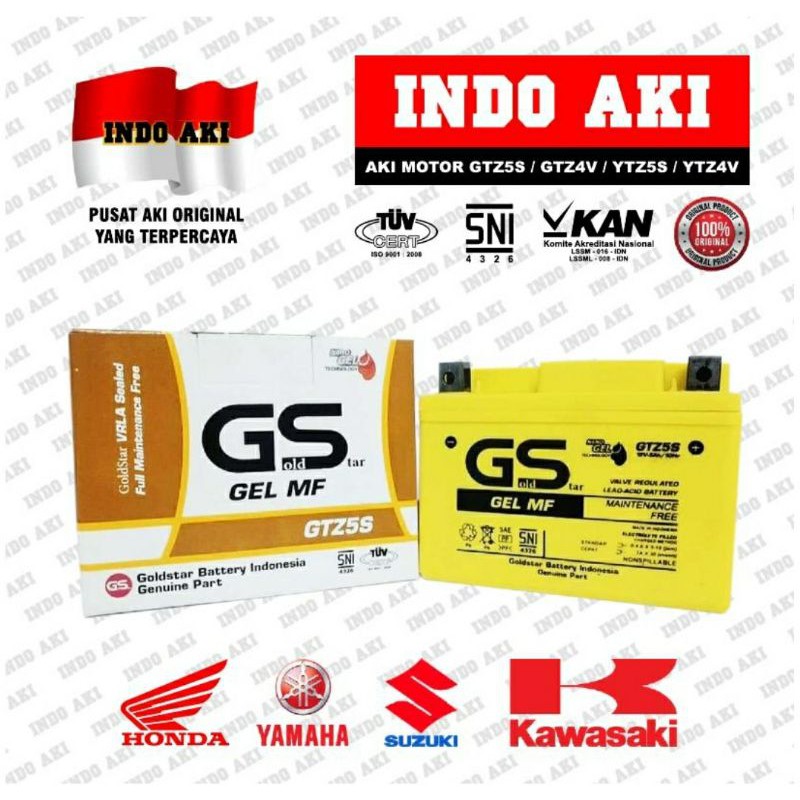 Aki Motor Kering Gel MF Accu GTZ-5S GTZ5S GTZ 5S Gold Star HONDA Beat Revo Scoopy Vario Blade YAMAHA