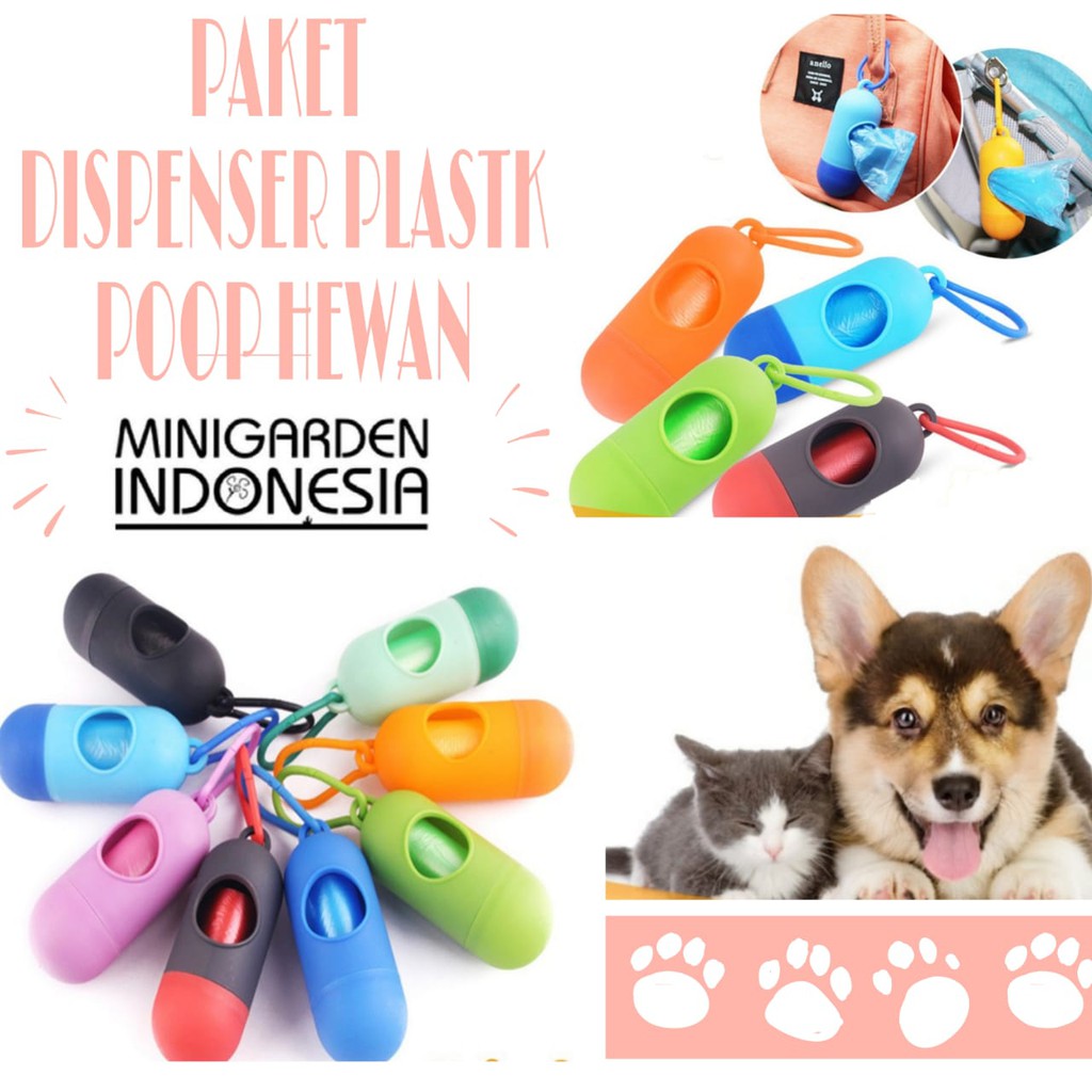 PAKET DISPENSER PLASTIK POOP HEWAN + 1 ROLL PLASTIK Tempat Kotoran Anjing Kucing  bentuk capsule