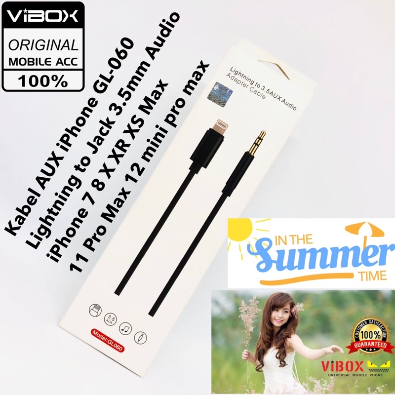 VIBOX AUDIO KABEL AUX IPH7 TO JACK 3.5MM MALE GL060 7 8 X XR 11 12 PRO MAX HANDPHONE