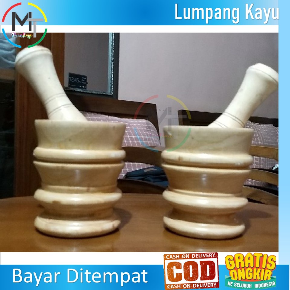 Jual Lumpang Kayu Mahoni Ukuran Kecil Tumbukan Alu Motif Coklat Dan