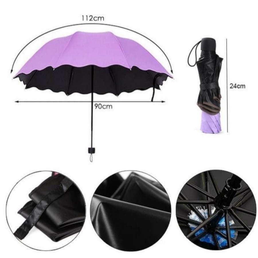 PAYUNG LIPAT 3D Magic Umbrella 3 Dimensi Ajaib Hujan Basah Ada Motif Timbul Free Pouch Lucu Unik