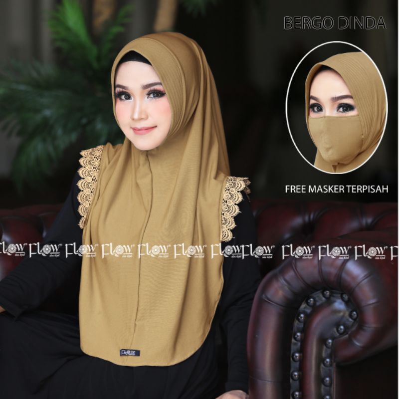 Jilbab Bergo Instan Simpel Dinda Free Masker Ori Flow-Caramel