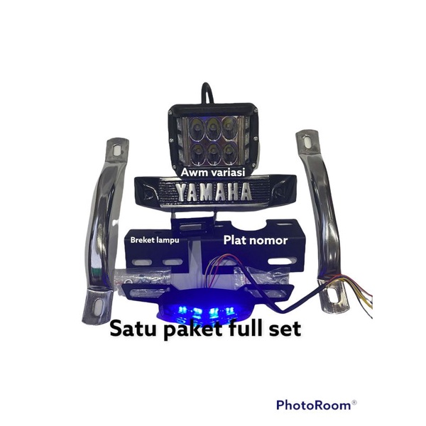 paket lampu sorot tembak 6 Mata jumpo rx king set kumis plus plat nomor plus behel rx king full set