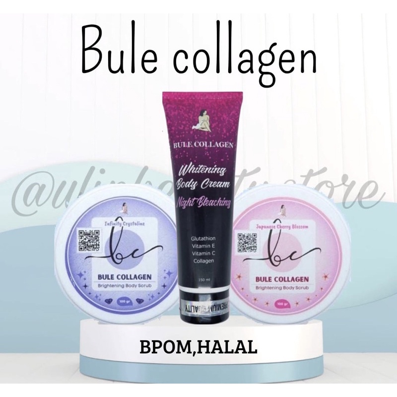 Jual bule collagen bleching night body cream dan body scrub new