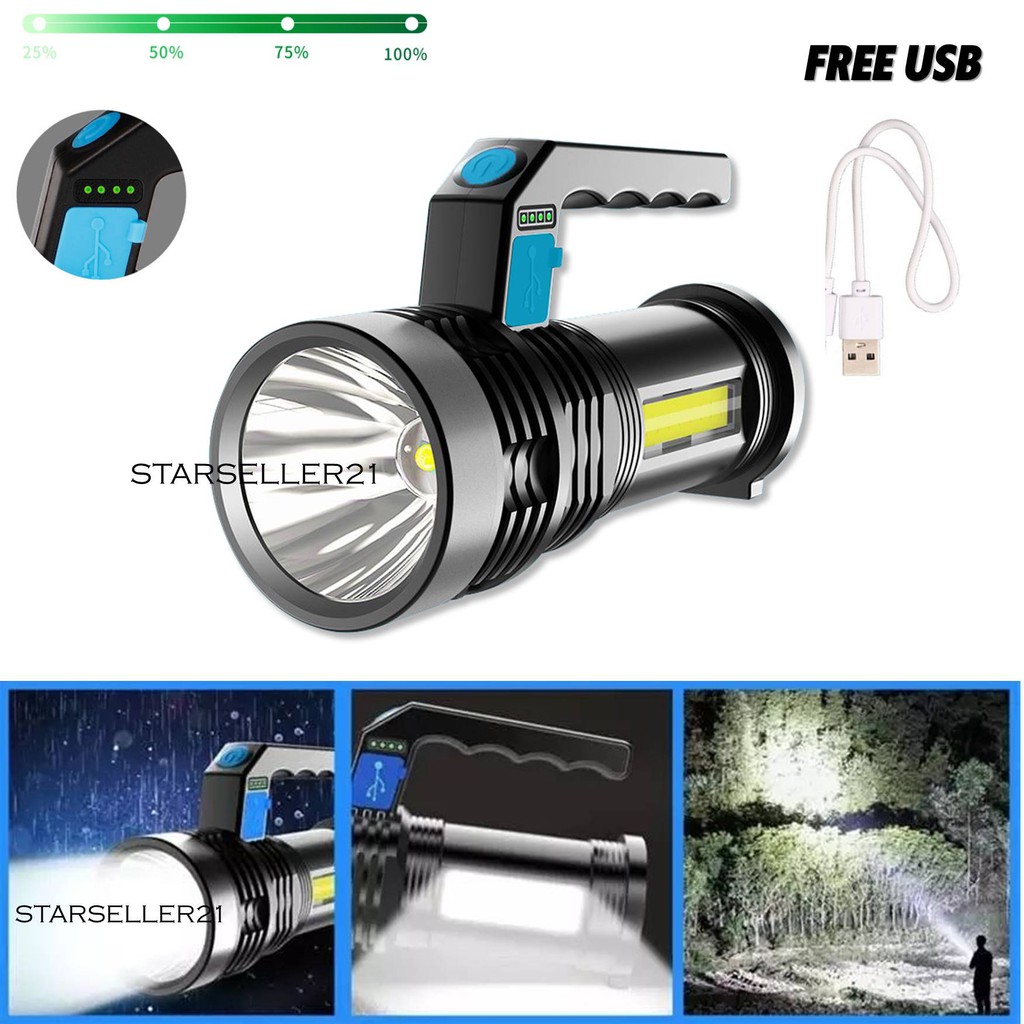 Senter LED Super Terang Rechargeable + COB Senter Led Jarak Jauh + COB MX-7501 4 MODE