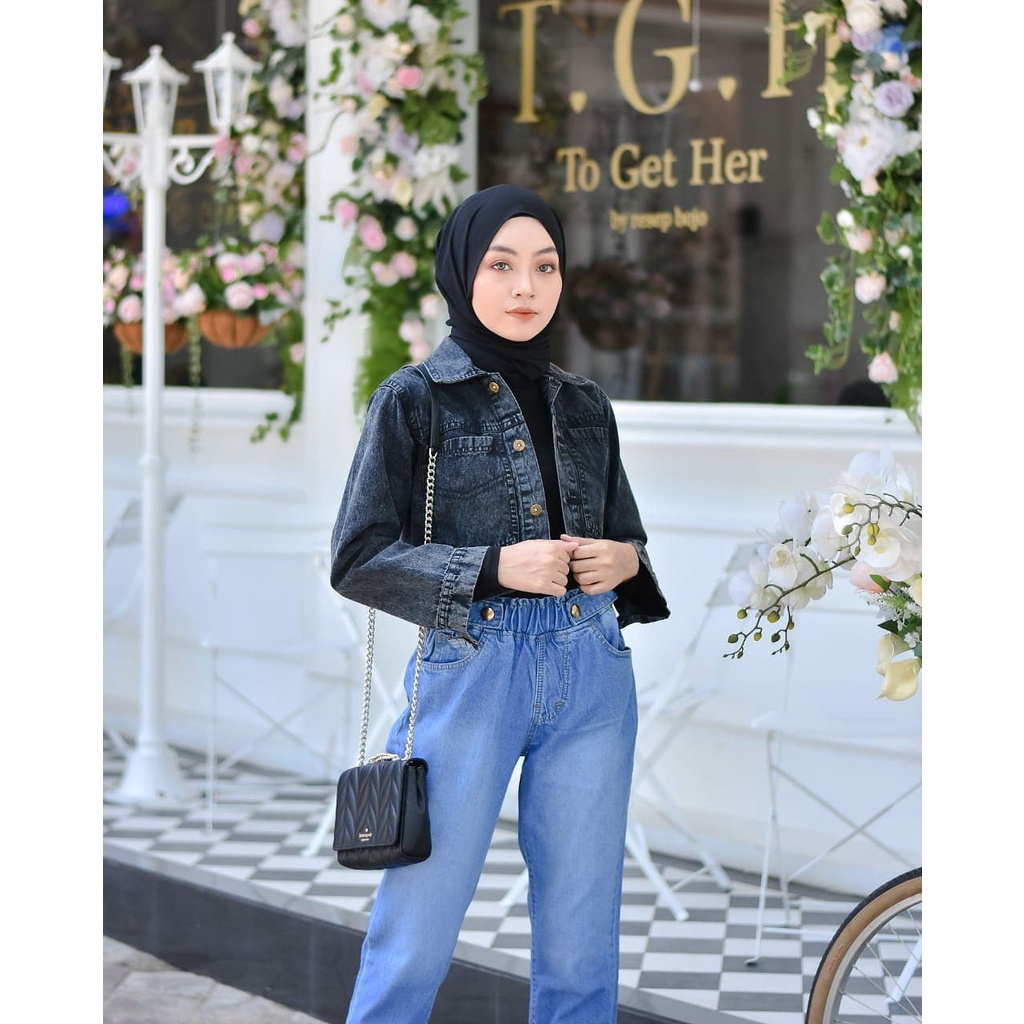 Jaket Crop Wanita Jeans Rawis Variasi Blue dan Black Snow