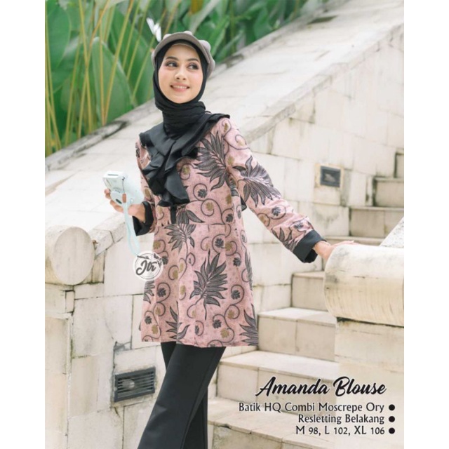 Atasan Batik Wanita Modern / Blouse Batik Kombinasi Mosscrepe Size M, L, XL ( ORIGINAL )