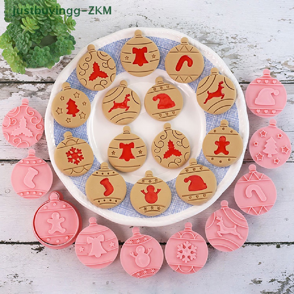 10pcs / Set Stempel Pemotong Kue Bentuk Bulat Desain Pohon Natal