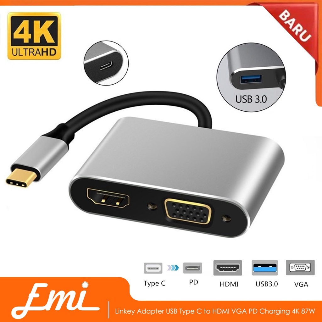 Linkey Adapter USB Type C to HDMI VGA PD Charging 4K 87W