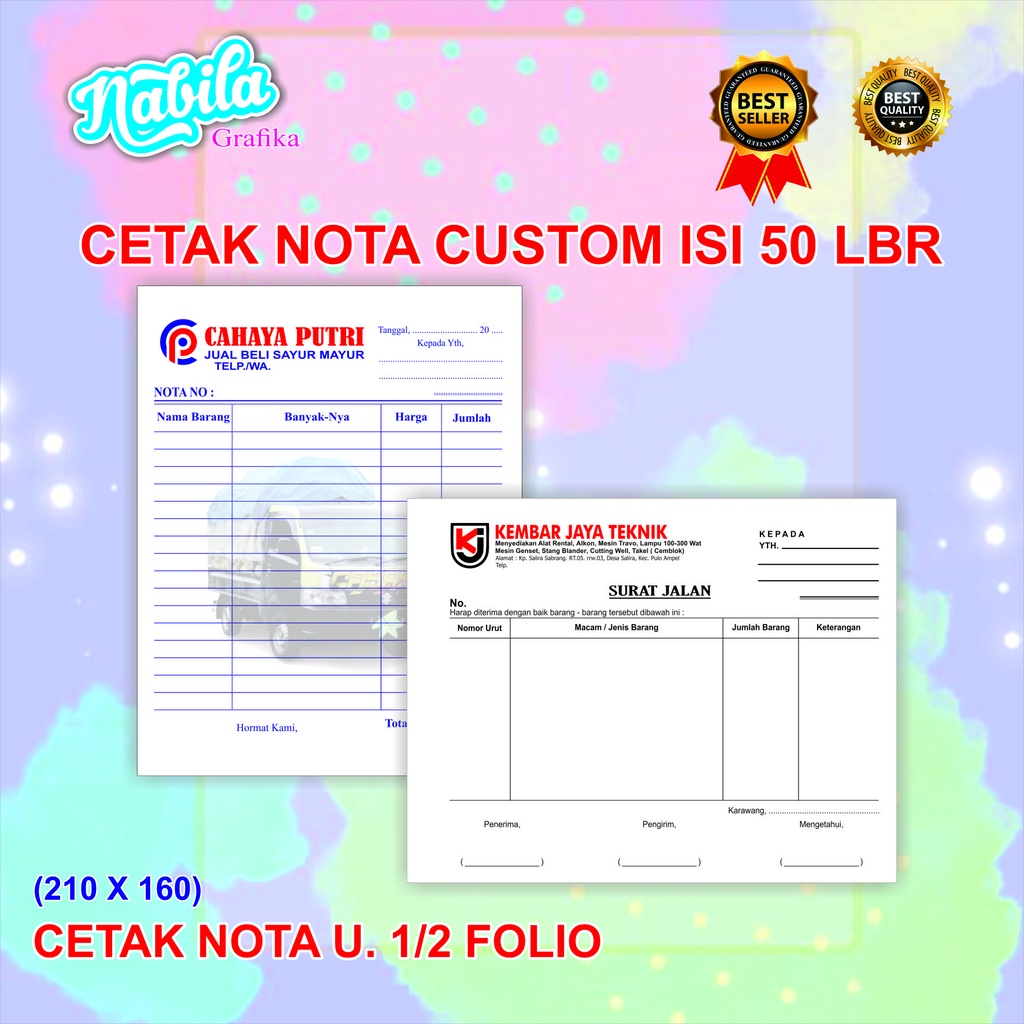 

Cetak nota Ukuran 1/2 Folio HVS, nota Custom, Cetak nota nama Toko Custom Murah nabilagrafika