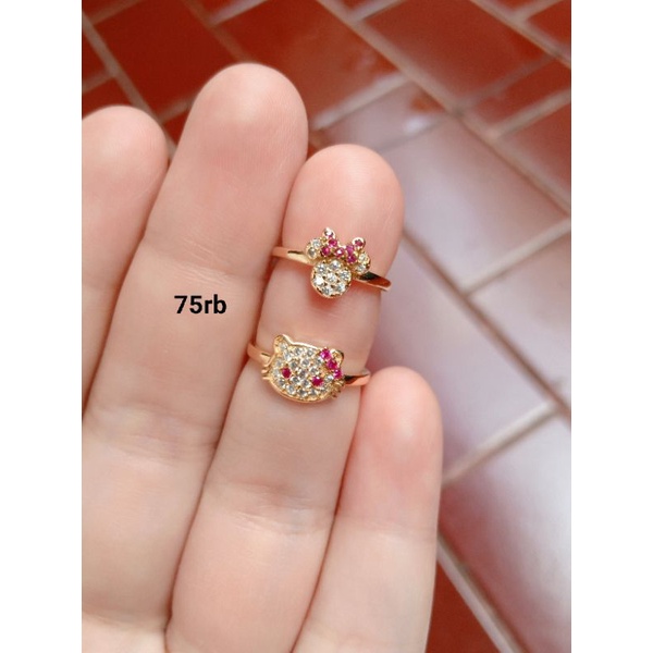 cincin anak mickey &amp; kitty full mp S925 / perhiasan perak 925 berlapis emas