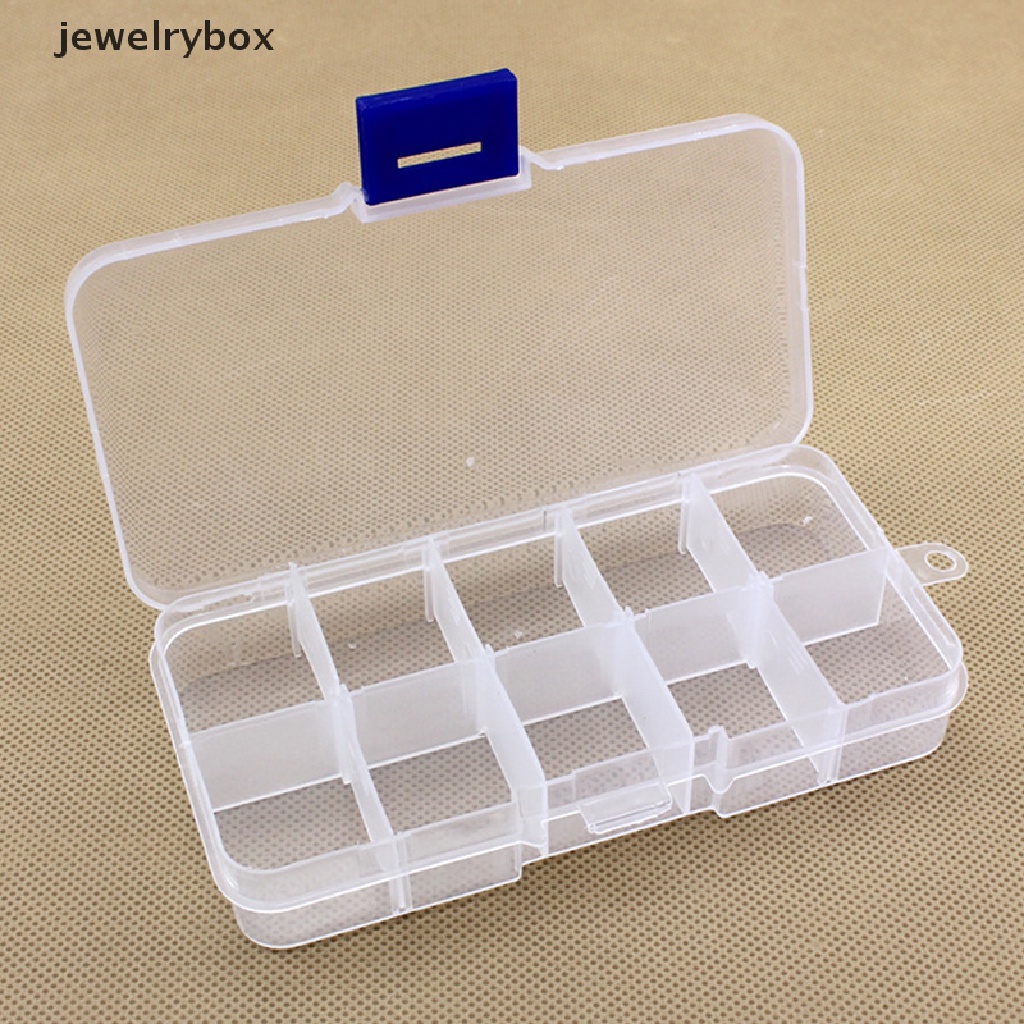 (jewelrybox) Kotak Penyimpanan / Organizer Obat / Perhiasan / Manik-Manik / Pil / Nail Art 10 Sekat Bahan Plastik Transparan