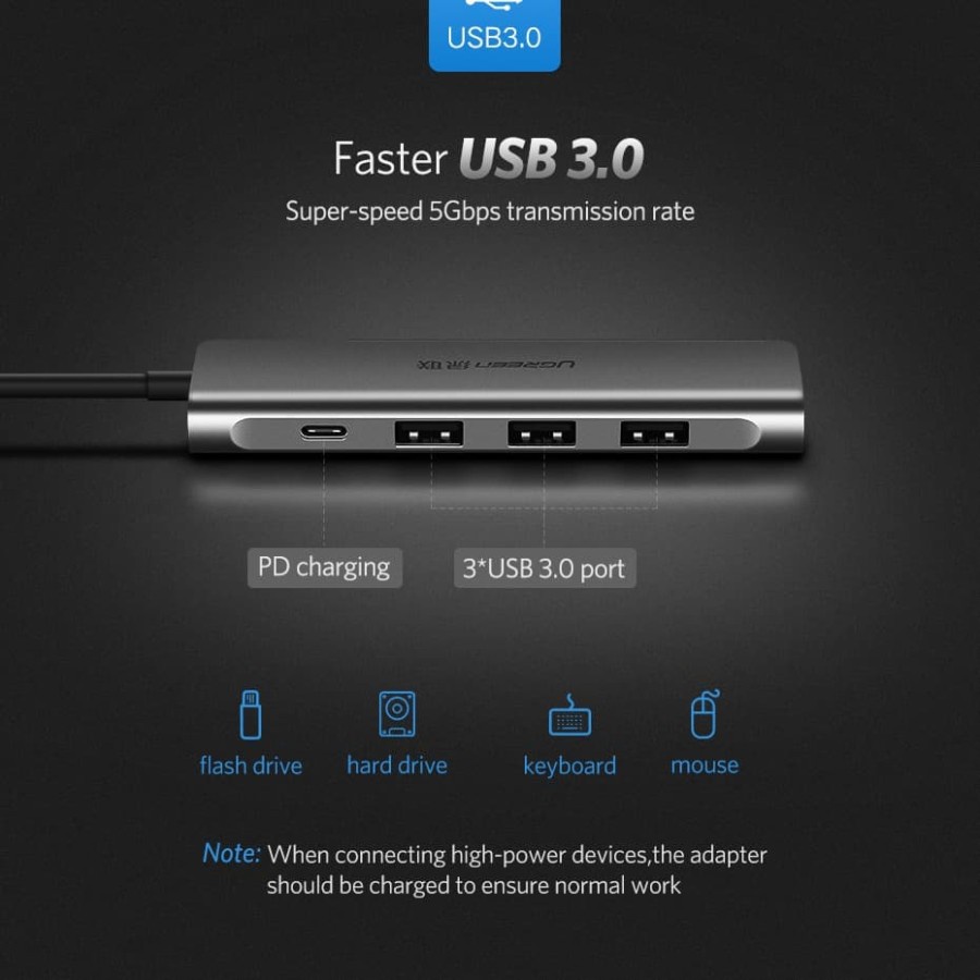 UGREEN USB Hub 3 Port USB Type C with HDMI - CM136 - Gray