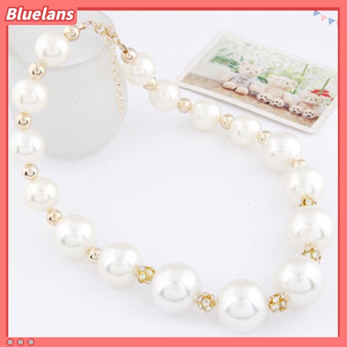 Bluelans Women Gorgeous Luxury Big Faux Pearl Rhinestone Bib Statement Chain Necklace