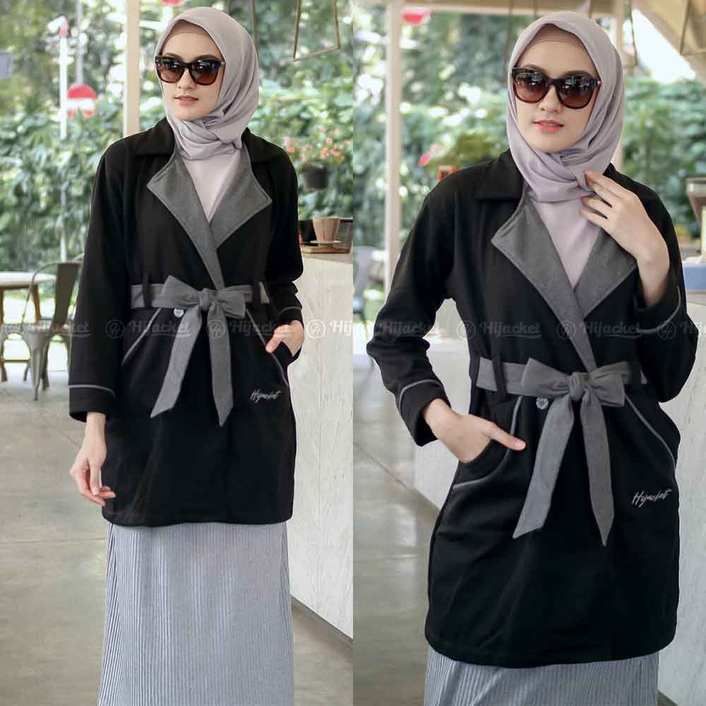 Jaket Jacket Panjang Wanita Cewek Muslimah Hijabers Fleece Kekinian Hijacket Jeket Fashion Modis ELN-4