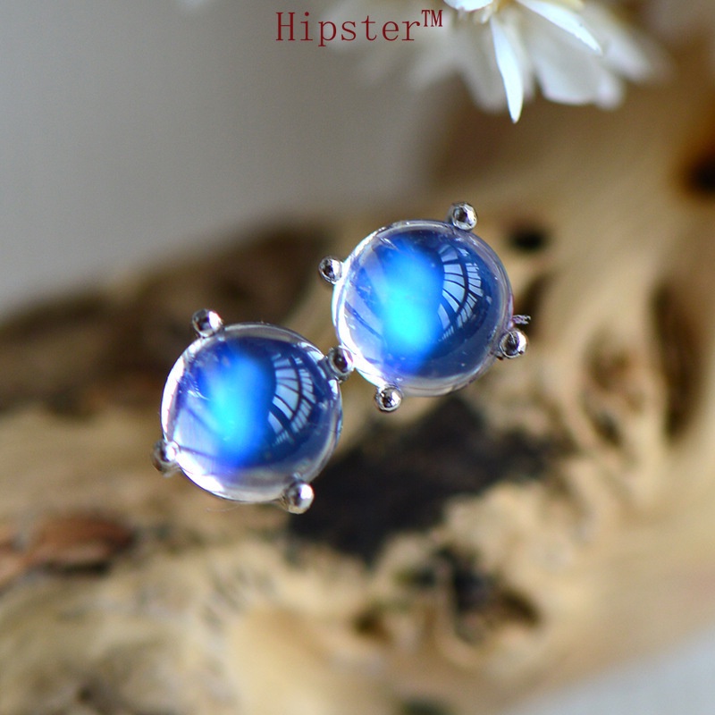 New Creative Simple Temperament Inlaid Moonstone Stud Earrings