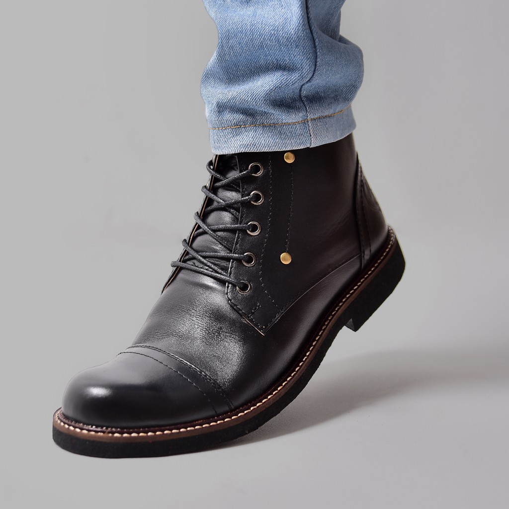 OVERTURE BLACK |FORIND x Reyl| Sepatu Kulit Asli Safety Boot Vintage Klasik Besi Original Footwear