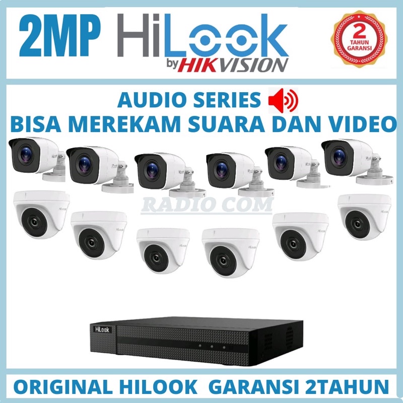 PAKET CCTV HILOOK AUDIO 16 CHANNEL 12 KAMERA 2MP BISA MEREKAM SUARA DAN VIDEO