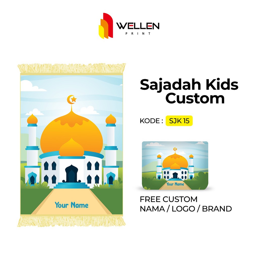WELLEN PRINT - Sajadah custom print nama / cetak sajadah dan pouch ukuran kecil untuk anak-SJK 15