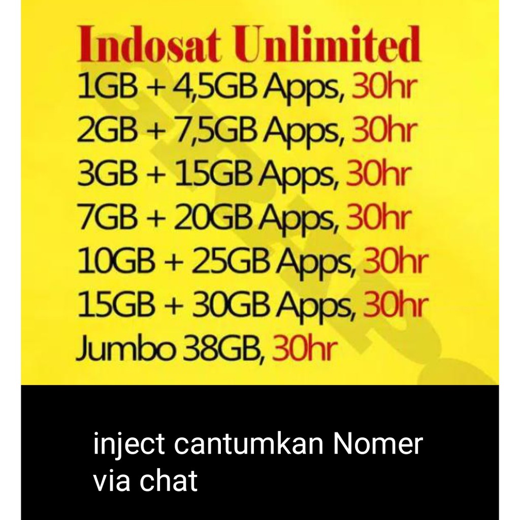 Indosat IM3  Unlimited Youtube IG Apps 2GB 3GB 7GB 10GB kirim  Via chat & inject