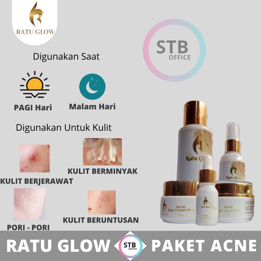 Ratu Glow Paket Skincare Kecantikan Perawatan Pembersih Penghilang Jerawat Kulit Wajah Anti Acne Kusam Komedo Berminyak Kulit Flek Hitam Skicare Bpom Original ACNE WHITENING