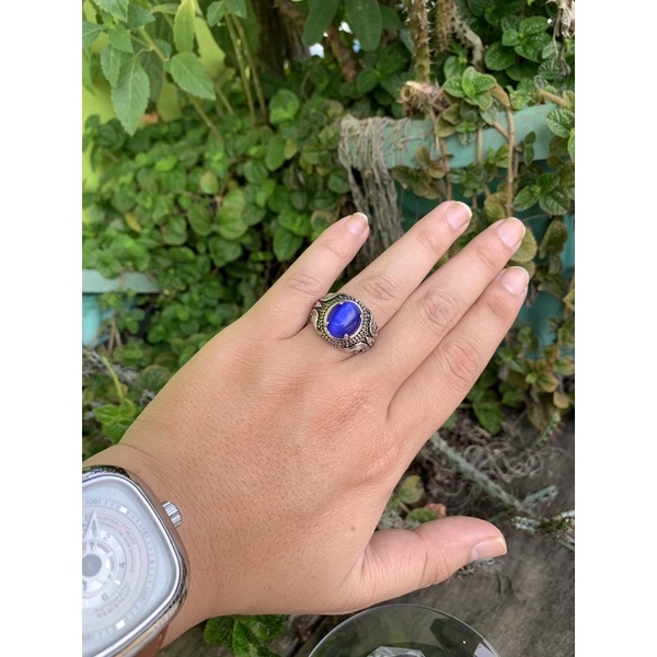 Cincin Batu King Safir Fenomena Cat Eye Kantoran Ring Motif Bali Mewah