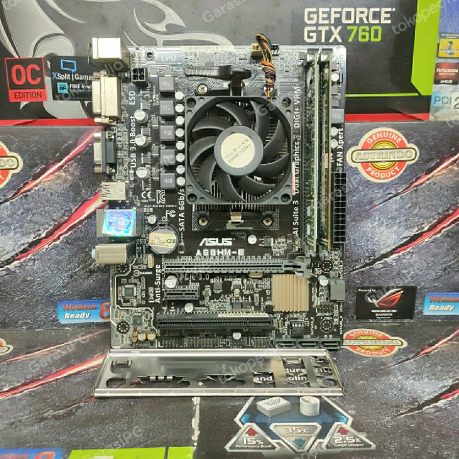 PAKET Motherboard AMD Asus FM2+ Processor APU A6-6400k RAM 4Gb DDr3