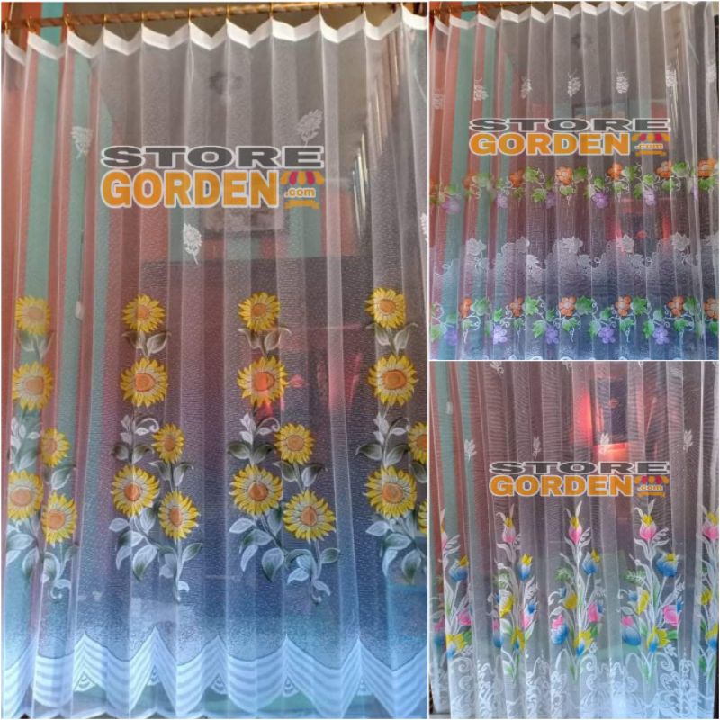 Gorden vitras daleman warna Motif Bunga matahari bunga Tulip dan Bunga anggur