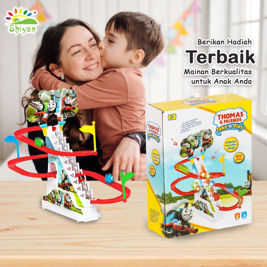 [Shiyan] mainan tangga rel berkarakter dengan musik seluncuran electric climbing stair rail car toys