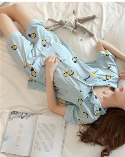 IMPORT baju tidur wanita celana pendek / piyama tidur hp / pajamas import / baju kancing bobo