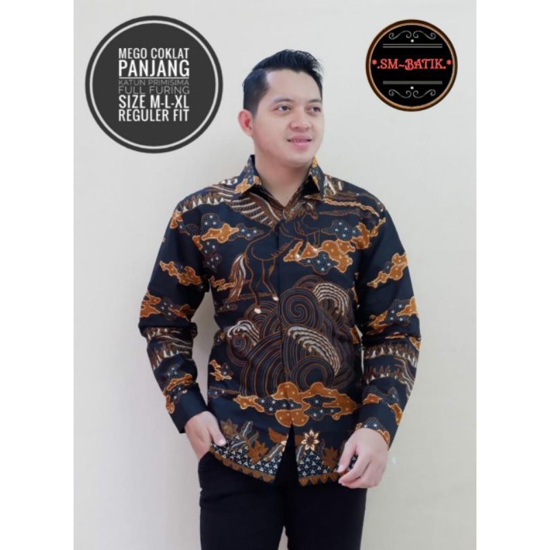 Kemeja Batik Lengan Panjang Pria MEGO COKLAT PANJANG Bahan Katun Full Furing