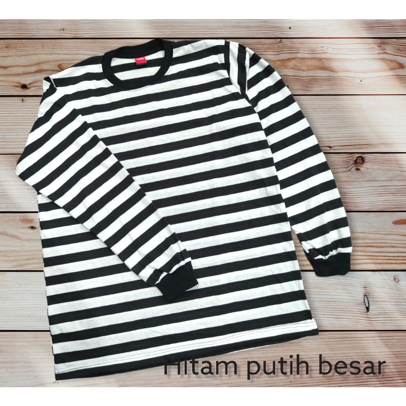 kaos stripe hitam putih besar lengan panjang rip