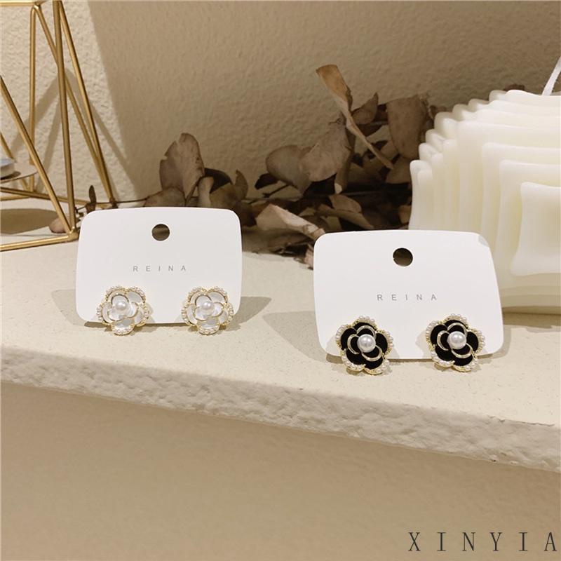 Anting Stud Silver Needle Bentuk Bunga Camellia Gaya Vintage