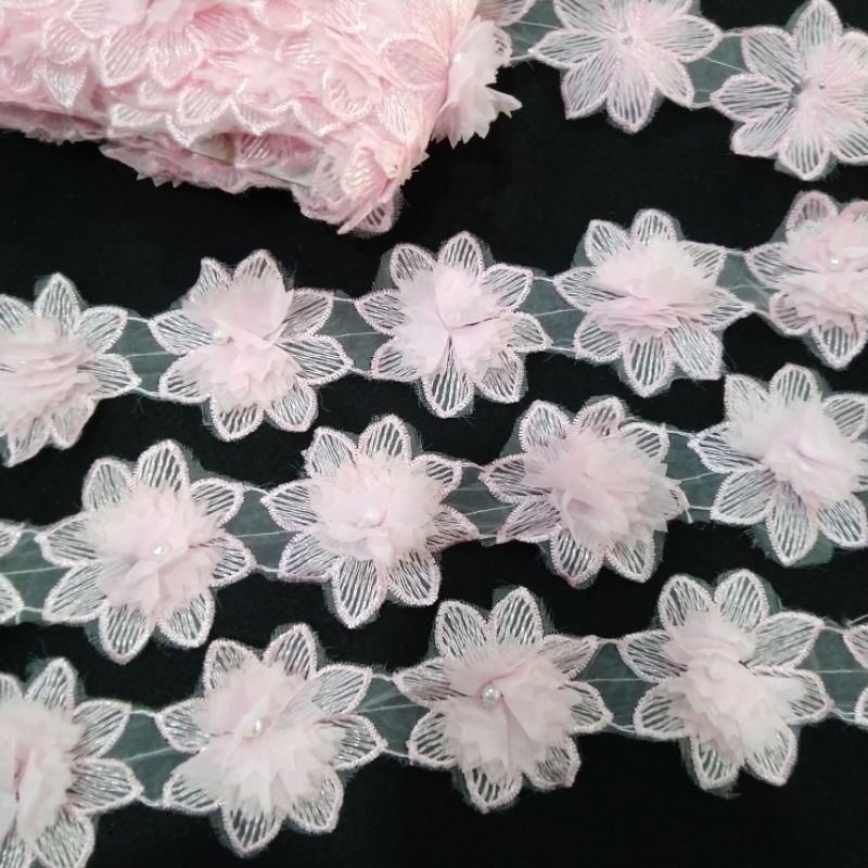 Renda bunga 3D | renda cantik meteran | renda bunga Organdi