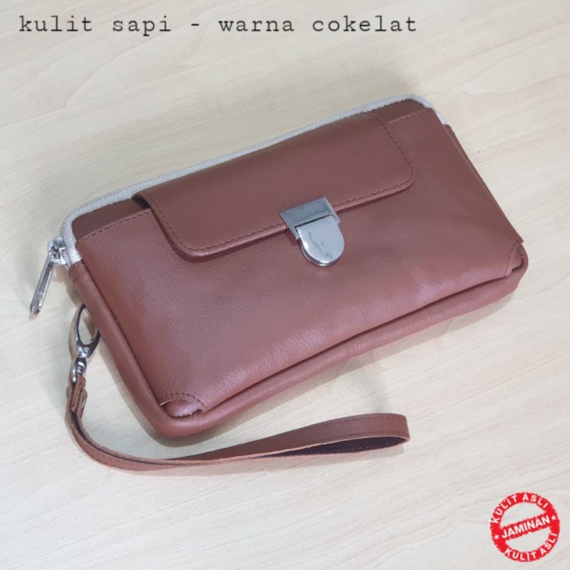 handbag clutch mini kulit asli cokelat