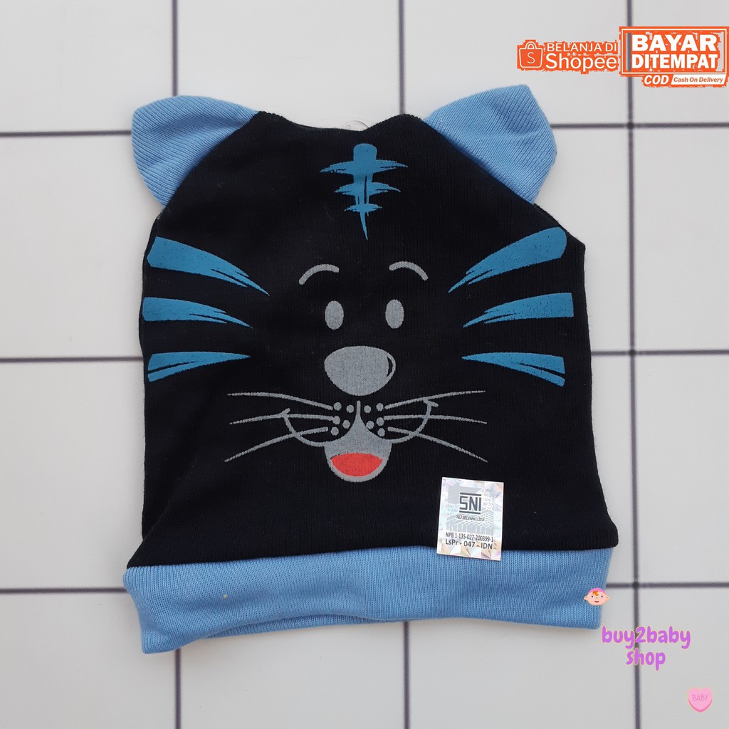 Topi kupluk bayi NIA bahan katun Cat Series 0-3 Bulan isi 1 PCS