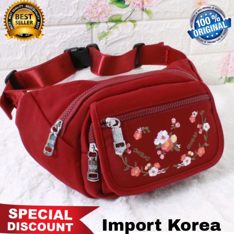 ORIGINAL Tas waistbag Chibao Bunga Import KOREA Tebal Anti Air Best Seller Terbaru