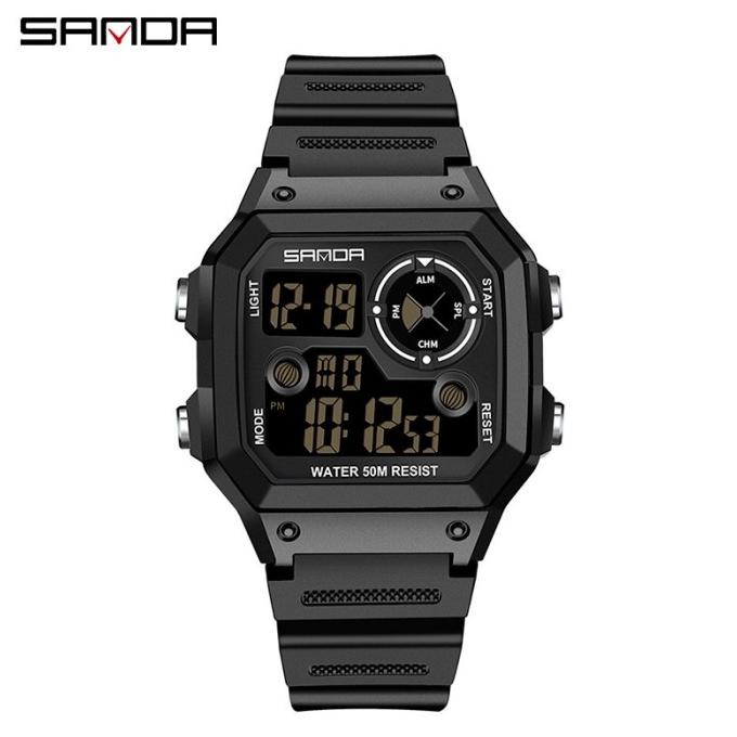 RECOMENDED SANDA 418 JAM TANGAN PRIA DIGITAL TALI RUBBER CHRONOGRAPH ANTI AIR