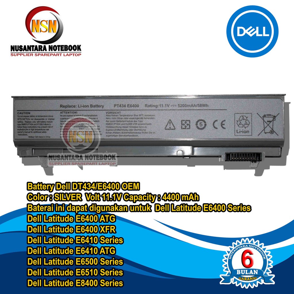 Baterai Dell Latitude E6400, E6410, E6500, E6510, E8400 - Oem