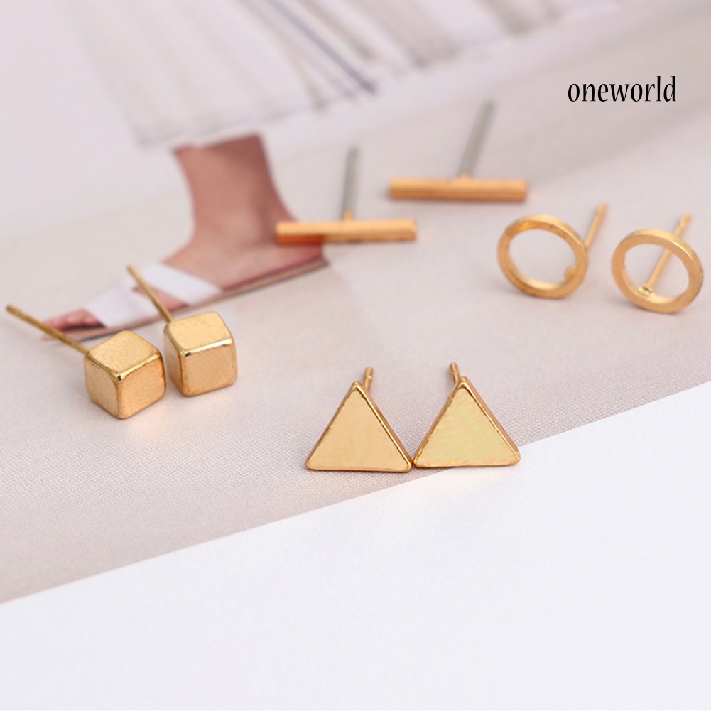 OW@ 8Pcs/Set Fashion Geometric Square Triangle Circle Ear Stud Earrings Women Gift