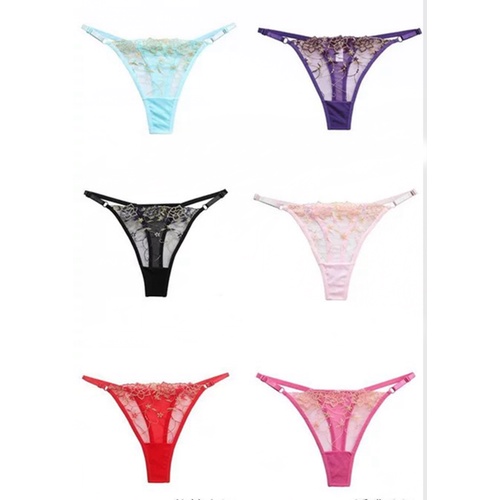 Celana Dalam Sexy Renda transparan G String Wanita Bordir Low Waist Thong ​yg dapat disesuaikan C235