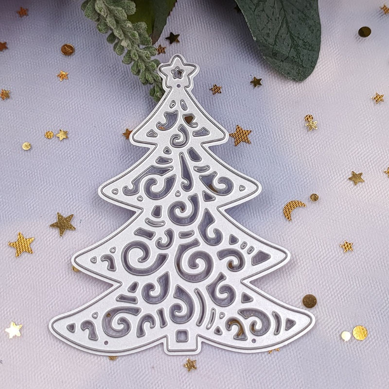 Cetakan Stensil Cutting Dies Motif Pohon Natal Bahan Metal Untuk Scrapbook Craft DIY