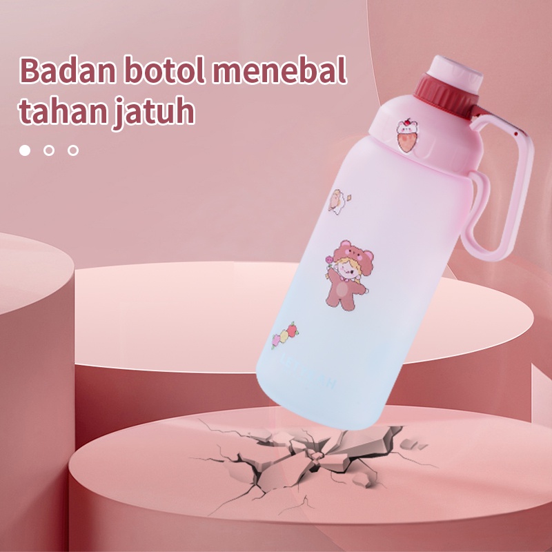 Letyeah &amp; Kaizenliving Botol Air Minum Dengan Sedotan Dan Free Sticker/Viral Botol Anak Sekolah 1800ml