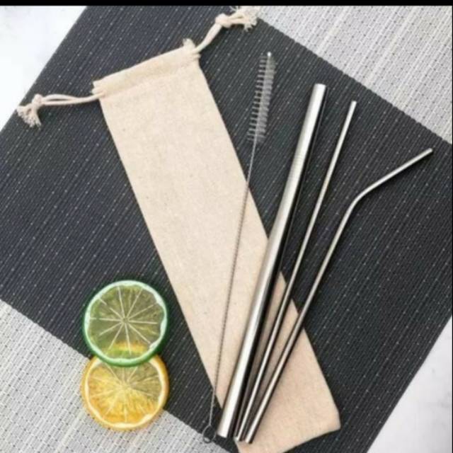 

5 in 1 5in1 sedotan stainless steel straw food grade anti karat pouch