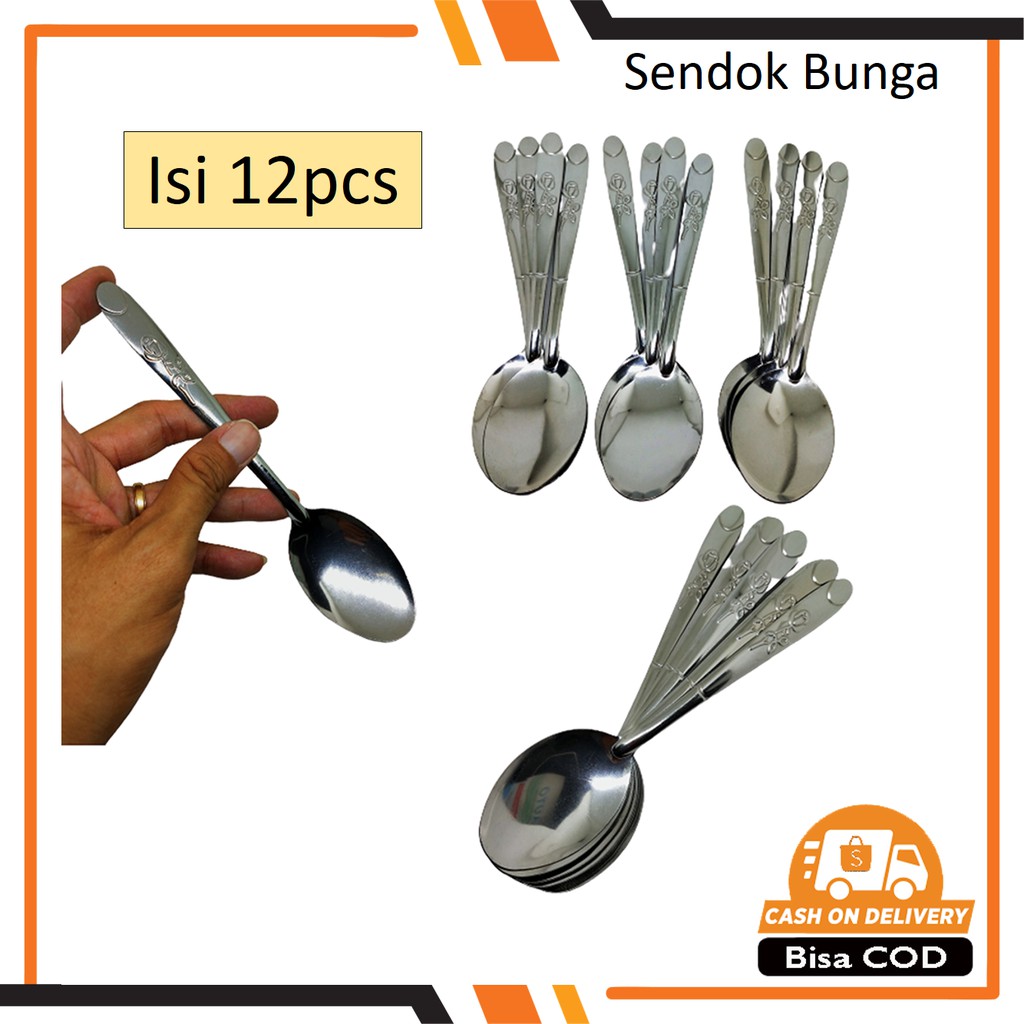 12pcs Sendok Makan Stainless Motif Bunga Mawar