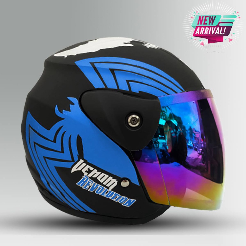 Helm Half Face Evo Inovation Mirip Seperti Helm GM Motif Venom KACA PELANGI Untuk Pria Dan Wanita Dewasa Original SNI COD