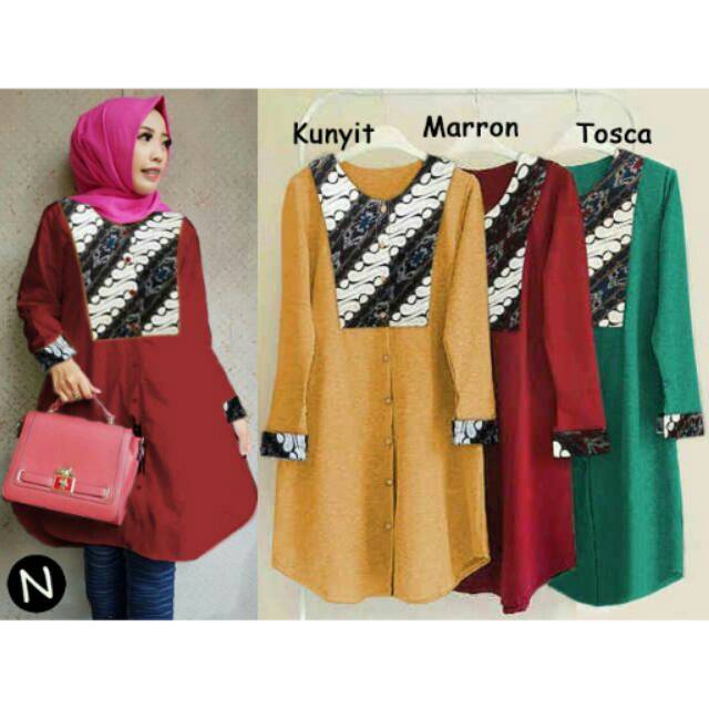 QARINA LONG TOP Baju atasan muslim wanita Baju batik wanita