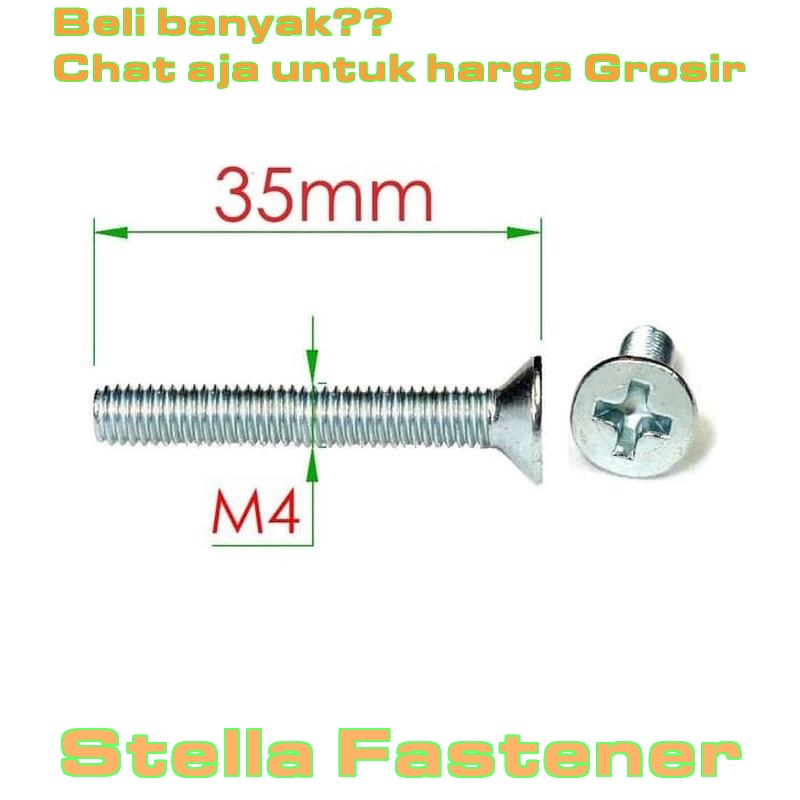 24 pcs Sekrup Mesin M4x35 Baut JF   Grosir Baut