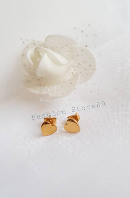 Anting tusuk love polos import titanium gold white Antikarat anting anak dewasa simple