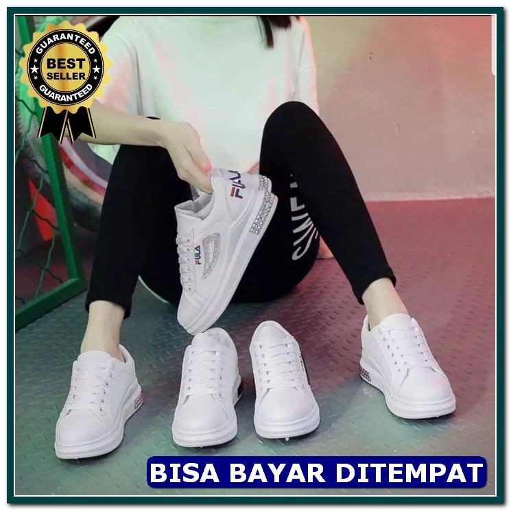 Sepatu Cats Wanita Sneakers Fashion Wanita Cewek Reina Import War EZ973 Sepatu Kets Dm19 Pth/Silve